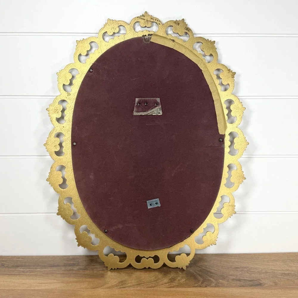 Vintage Roco 1960s Mirror Hollywood Regency Mcm Gold Frame Ornate Oval